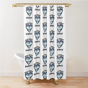Big Foot Energy Shower Curtain Dark Blue with Bigfoot Sasquatch