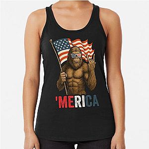 Bigfoot Merica American Flag Patriotic 4th of July Racerback Tank Top