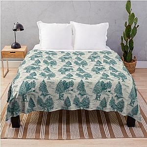 Bigfoot Sasquatch Toile de Jouy in Teal Throw Blanket