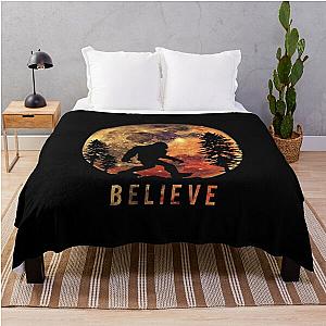 Bigfoot Sasquatch Full Moon Silhouette Throw Blanket Believe