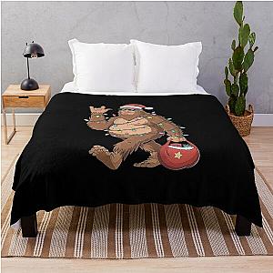 Bigfoot Christmas Art - Bigfoot with Santa Hat and Christmas lights, Fun Holiday Bigfoot Decor Throw Blanket