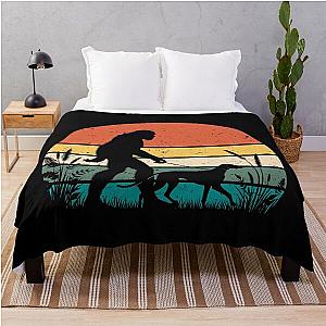 Bigfoot walks a Vizsla vintage sunset hiking dog lover throw blanket