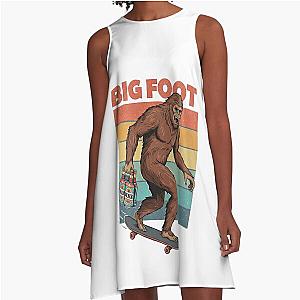 Bigfoot holding a beer skateboarding A line Dress