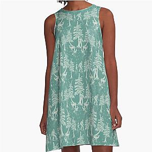 Teal Bigfoot Friends A-Line Dress
