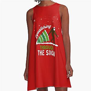 Squatching Through the Snow Bigfoot Christmas A-Line Dress