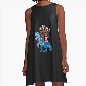 Bigfoot Riding a Dinosaur Trex 4th of July A-Line Dress