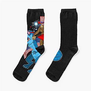 Bigfoot Riding Dinosaur Trex Socks
