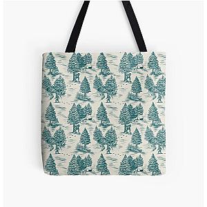 Bigfoot Sasquatch Toile de Jouy in Teal All Print Tote Bag