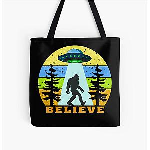 Bigfoot UFO Alien Believe All Over Print Tote Bag