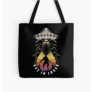 Bigfoot Alien Abduction Distressed Sunset  All Over Print Tote Bag