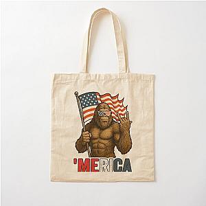 Bigfoot American Flag Patriotic Cotton Tote Bag