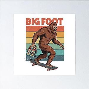 Bigfoot holding a beer while skateboarding