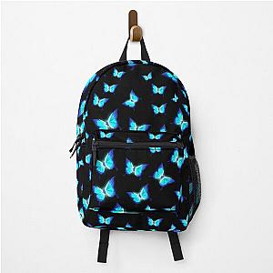 Glowing Butterflies infinite pattern blue on black Backpack