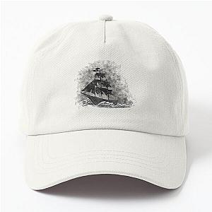 a ship with black sails floats on the waves Dad Hat