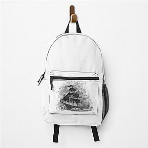 a ship with black sails floats on the waves Backpack