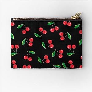 Red Cherries on Black Rockabilly Pattern Zipper Pouch