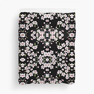 Cherry Blossoms on Black Duvet Cover