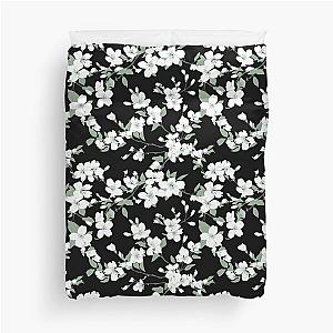 Cherry blossoms on black pattern Duvet Cover