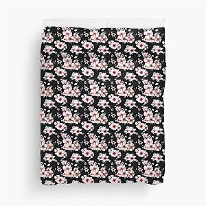 Beautiful Black Background With Blossoms  Attractive Flowers Adorable Gift Pattern Duvet Cover