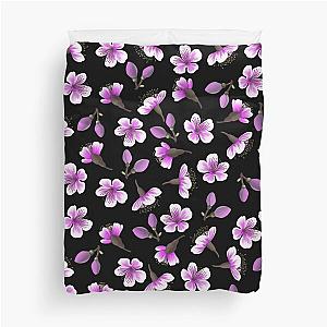 Magnolia buds and Cherry Blossoms on black. Duvet Cover