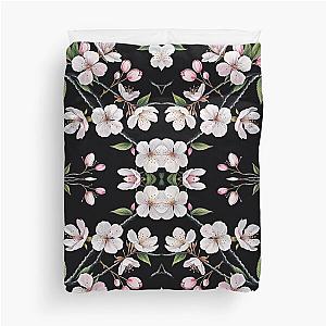 Cherry Blossoms on Midnight Black Duvet Cover