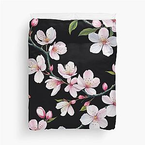 Cherry Blossoms on Black Duvet Cover