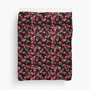 Cherry fruit on black Duvet Cover