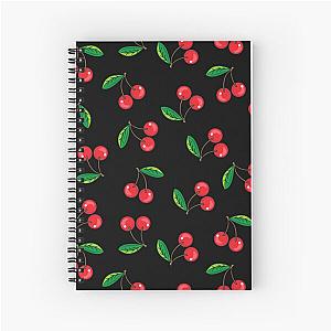 Red Cherries on Black Rockabilly Pattern Spiral Notebook