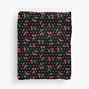 Red Cherries and Polka Dots Rockabilly Pattern Duvet Cover