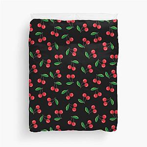 Red Cherries on Black Rockabilly Pattern Duvet Cover