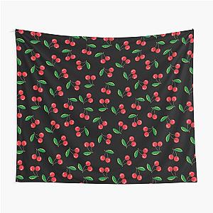 Red Cherries on Black Rockabilly Pattern Tapestry