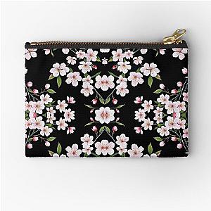 Cherry Blossoms on Black Zipper Pouch