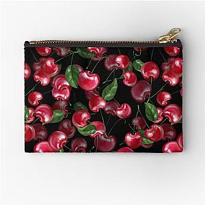 Cherry fruit on black Zipper Pouch