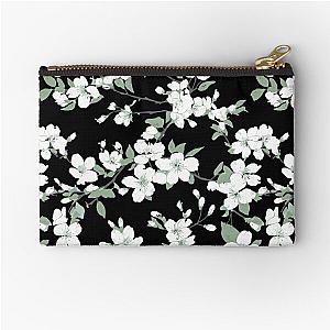 Cherry blossoms on black pattern Zipper Pouch