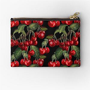 Cherry bouquet pattern black color Zipper Pouch