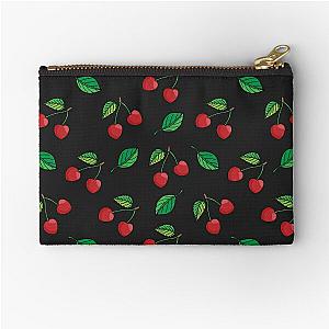 pattern cherries with leaves on a black Zipper Pouch