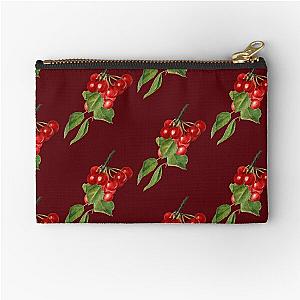 Red Sweet Cherry on Black Zipper Pouch