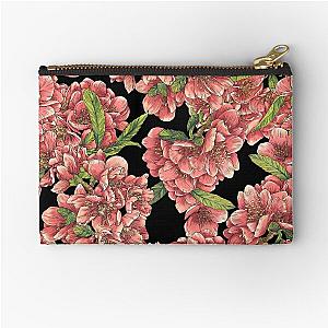 Watercolor quince branch on black Zipper Pouch