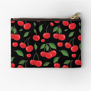 Black and Red Cherry Pattern Zipper Pouch