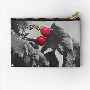 cherries on black and white background Zipper Pouch