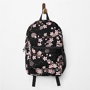 White and Pink Japanese Cherry Blossom Floral Seamless Repetition pattern on Black  Backpack