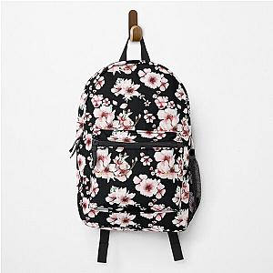 Beautiful Black Background With Blossoms  Attractive Flowers Adorable Gift Pattern Backpack