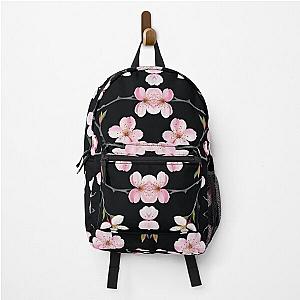 Delicate Cherry Blossoms on Black Satin Backpack