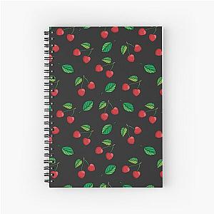 pattern cherries with leaves on a black Spiral Notebook