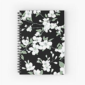 Cherry blossoms on black pattern Spiral Notebook