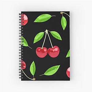 Cherry with leaves - pattern on black Spiral Notebook