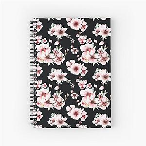 Beautiful Black Background With Blossoms  Attractive Flowers Adorable Gift Pattern Spiral Notebook