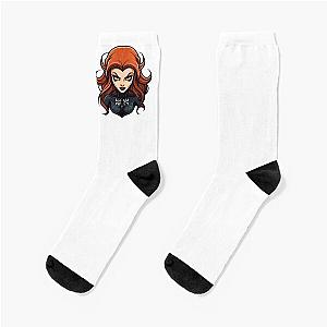 Cartoon Style Black Widow Sticker Art Prints and More Socks