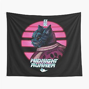 Midnight Runner 
Wee Hour Hyperactive Cat 
Crepuscular 
What Cats Do At Night 
Late Night Cat Zoomies 
Whimsical Blade Runner Parody 
Chasing the elusive dot Tapestry