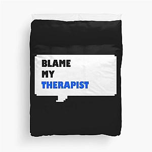 Blame My Therapist Retro Black Blue and White Speech Bubble Duvet Cover